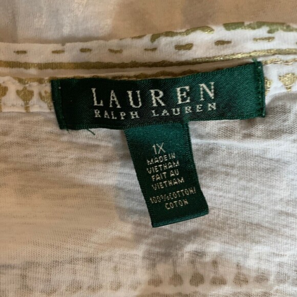 Lauren Ralph Lauren Plus Size 1X Multicolor Gold Metallic Boho Print Blouse - Picture 4 of 5